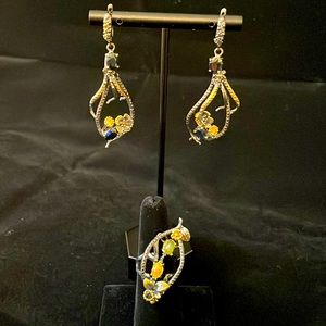 Silver and genuine gemstones and earrings and ring set. Ring size 8, fire opals.